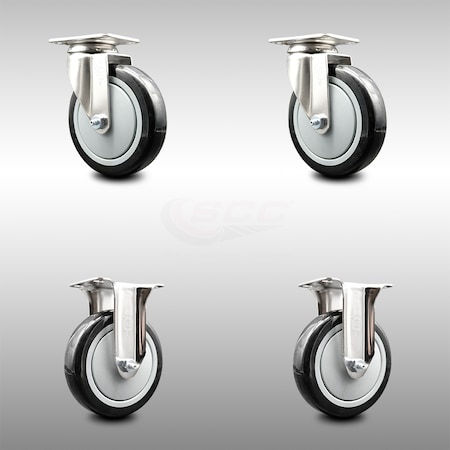 Service Caster 5 Inch 316SS Black Polyurethane Wheel Swivel Top Plate Caster Rigid SCC, 2PK SCC-SS31620S514-PPUB-BLK-2-R-2
